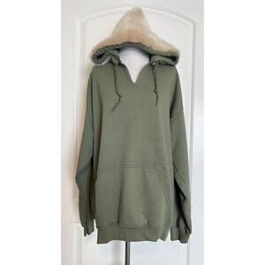 $170 JET John Eshaya Faux Fur Hoodie Hooded Sweatshirt Los Angeles Designer M/L